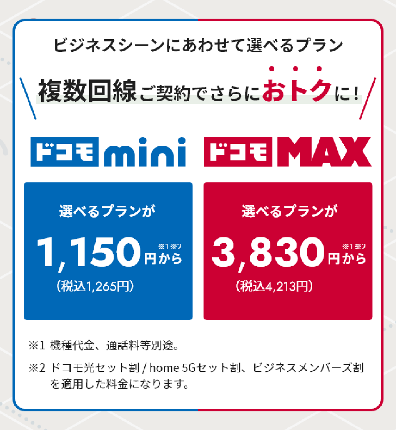 法人スマホの新料金プラン「ドコモ mini」「ドコモMAX」が登場。